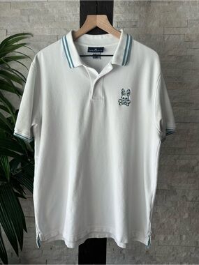 Psycho Bunny White Cotton Polo Shirt Camo Bunny Logo Size XL (7)